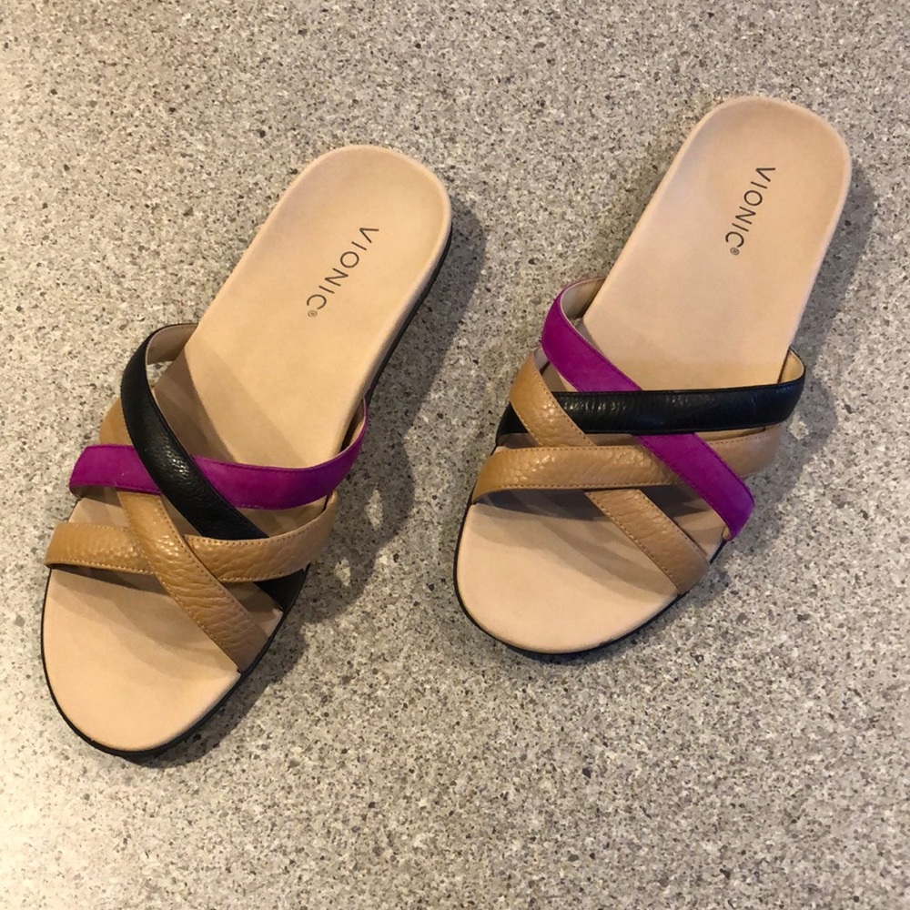 VIONIC Slide Sandal - DAVA Black/Tan/Fushia